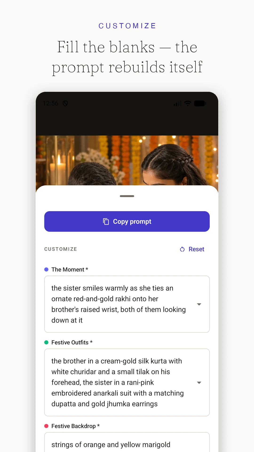 Customising a prompt with colour-coded fill-in-the-blank fields