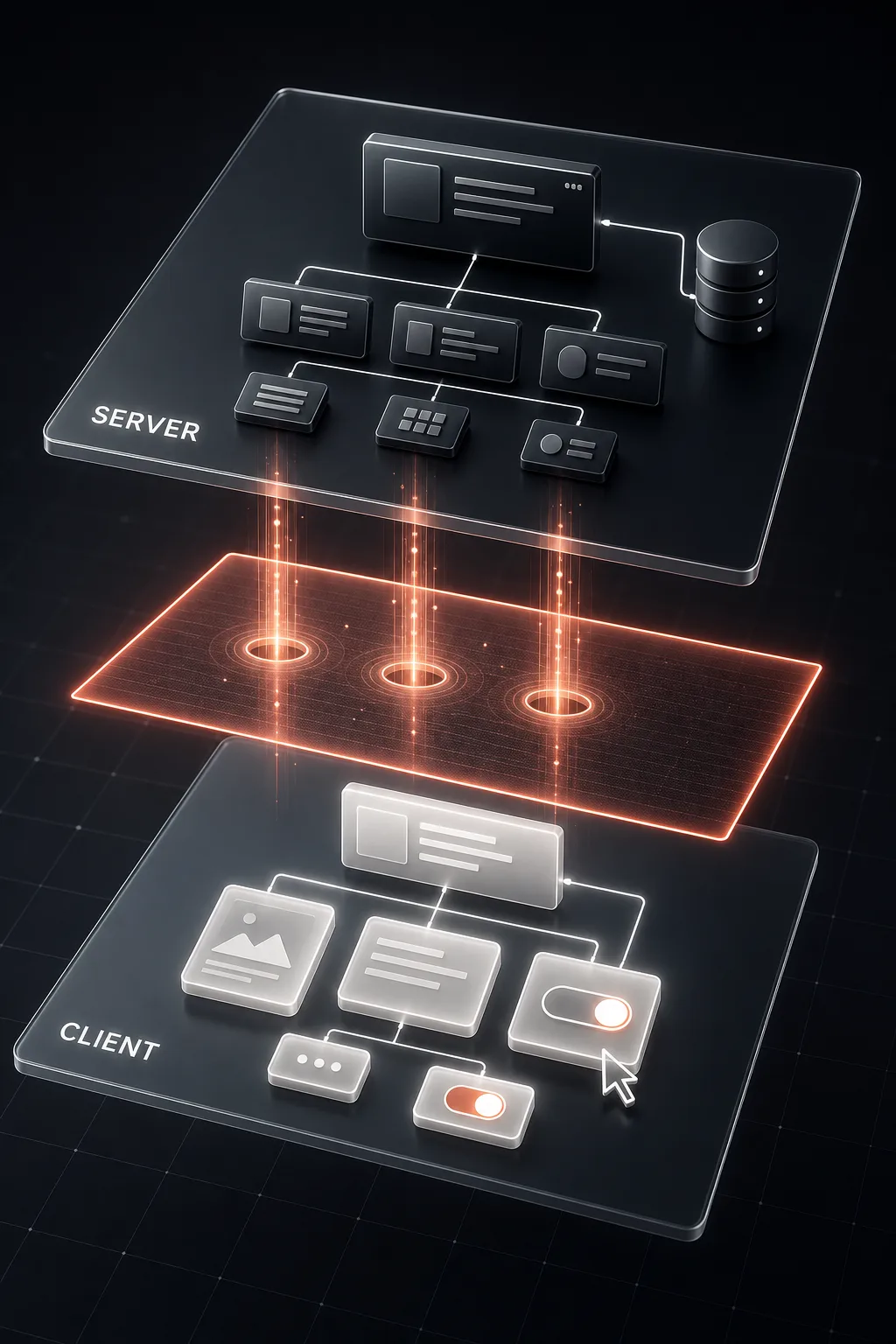 Next.js App Router architecture showing the boundary between Server Components and Client Components