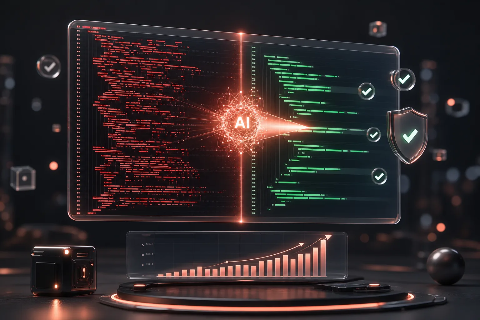 AI-assisted code review of a Next.js pull request, scanning a diff for security and correctness issues