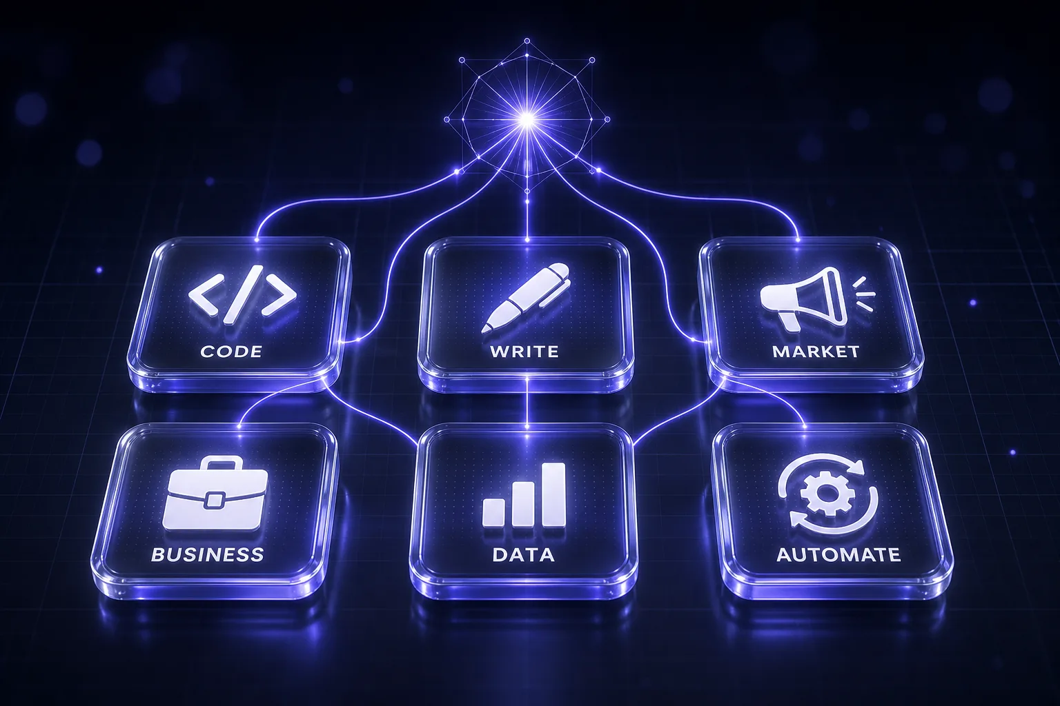 The six prompt categories in this cheat sheet: coding, writing, marketing, business, data, and automation