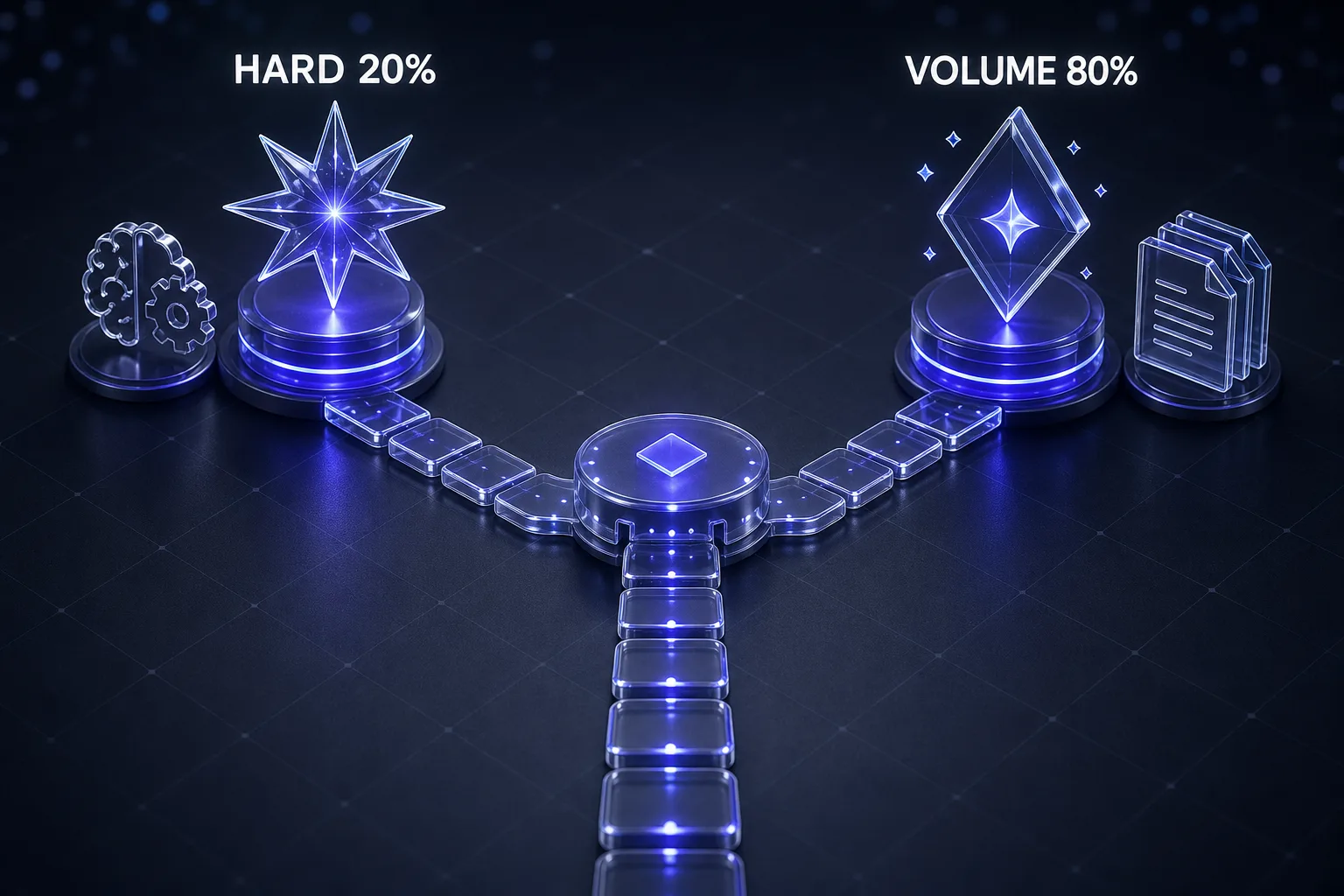 A routing diagram splitting work between a flagship model for hard tasks and a fast model for volume