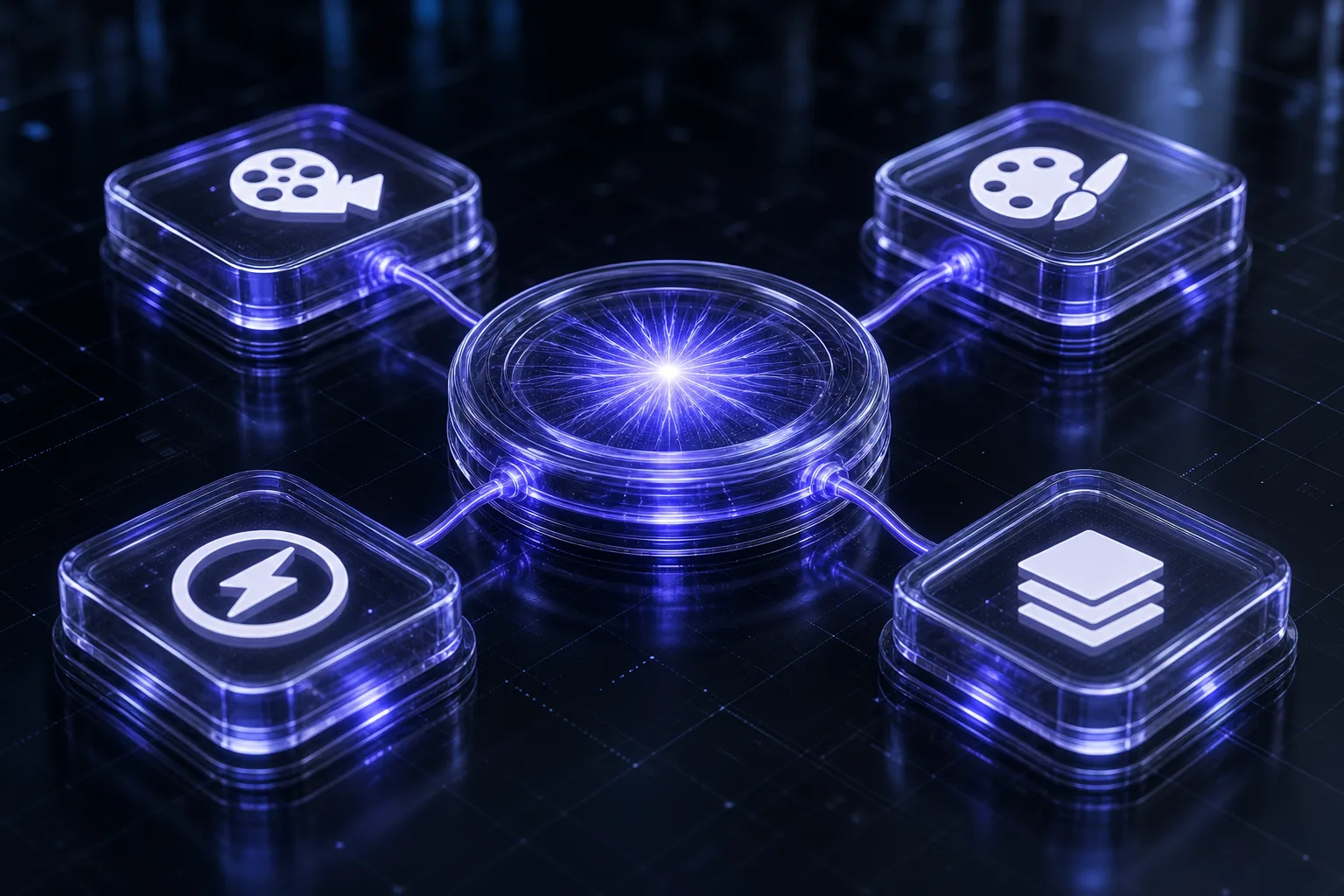 Multiple creative MCP servers connected to a central AI hub