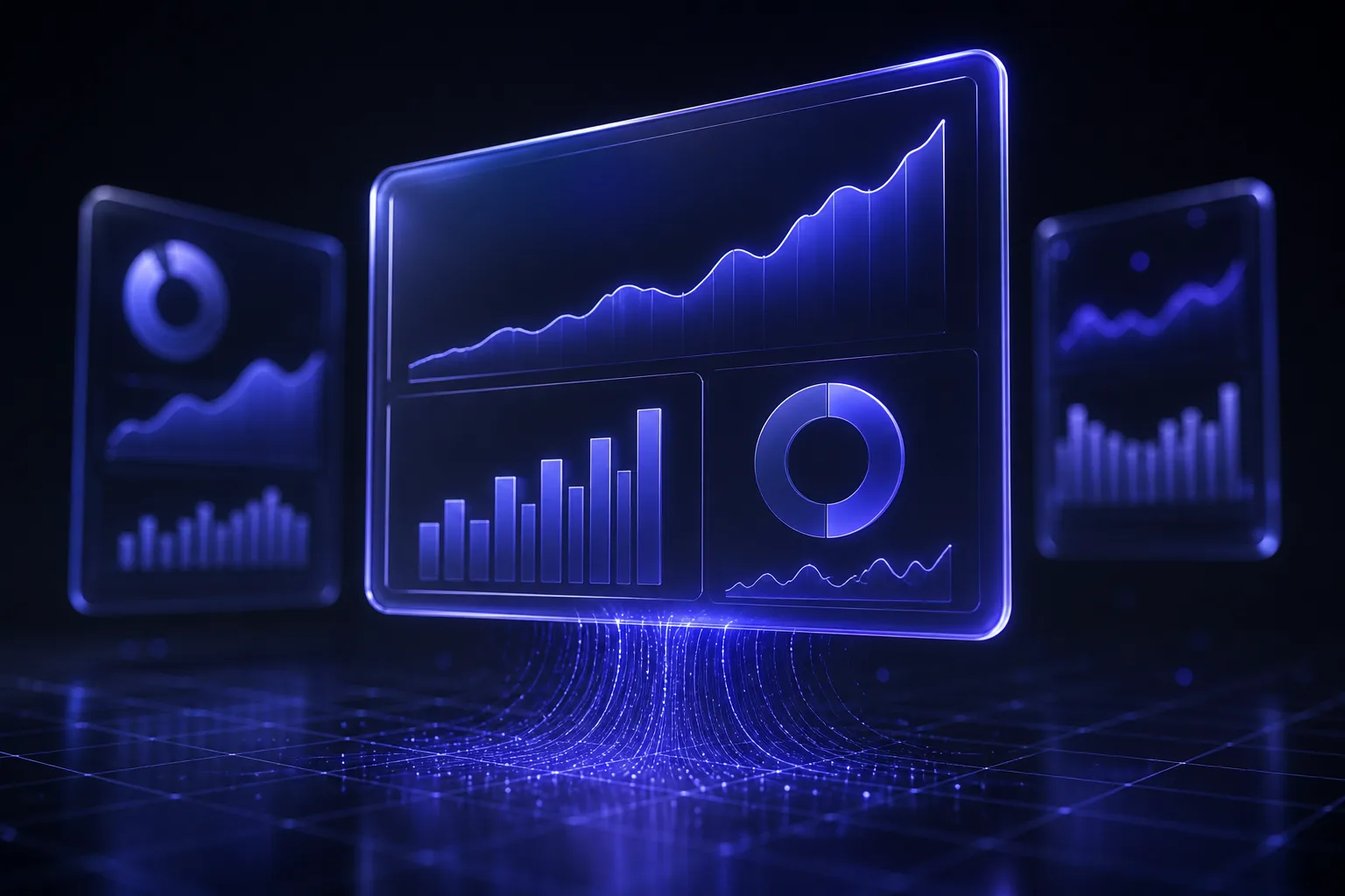 A business intelligence dashboard with abstract charts