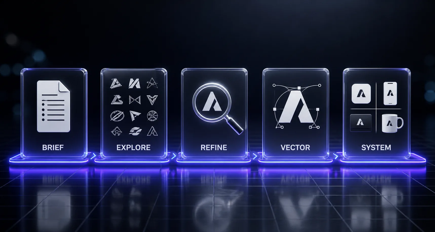 The logo design workflow: brief, explore, refine, vector, system