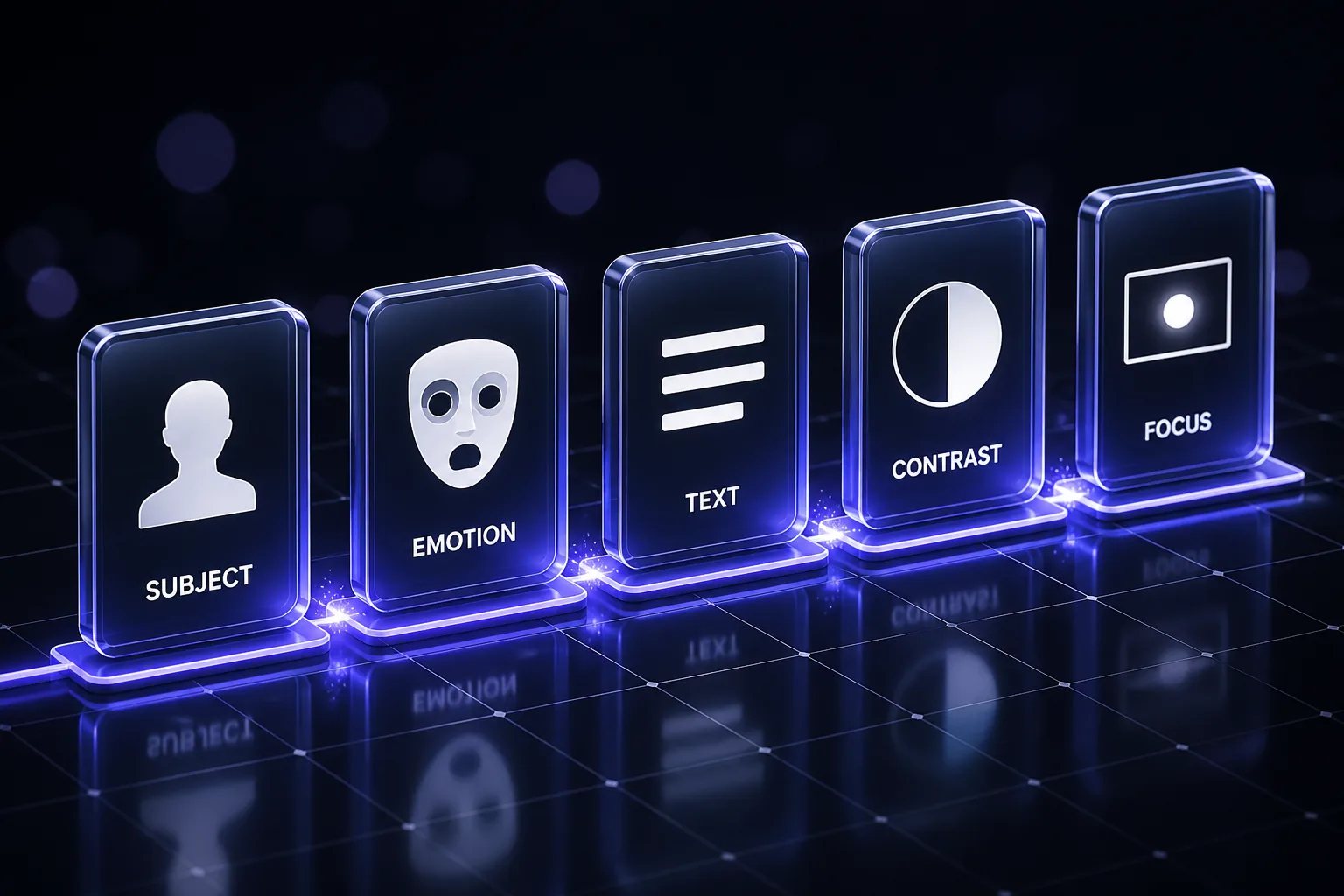 The five components of a high-performing thumbnail: subject, emotion, text, contrast, focus