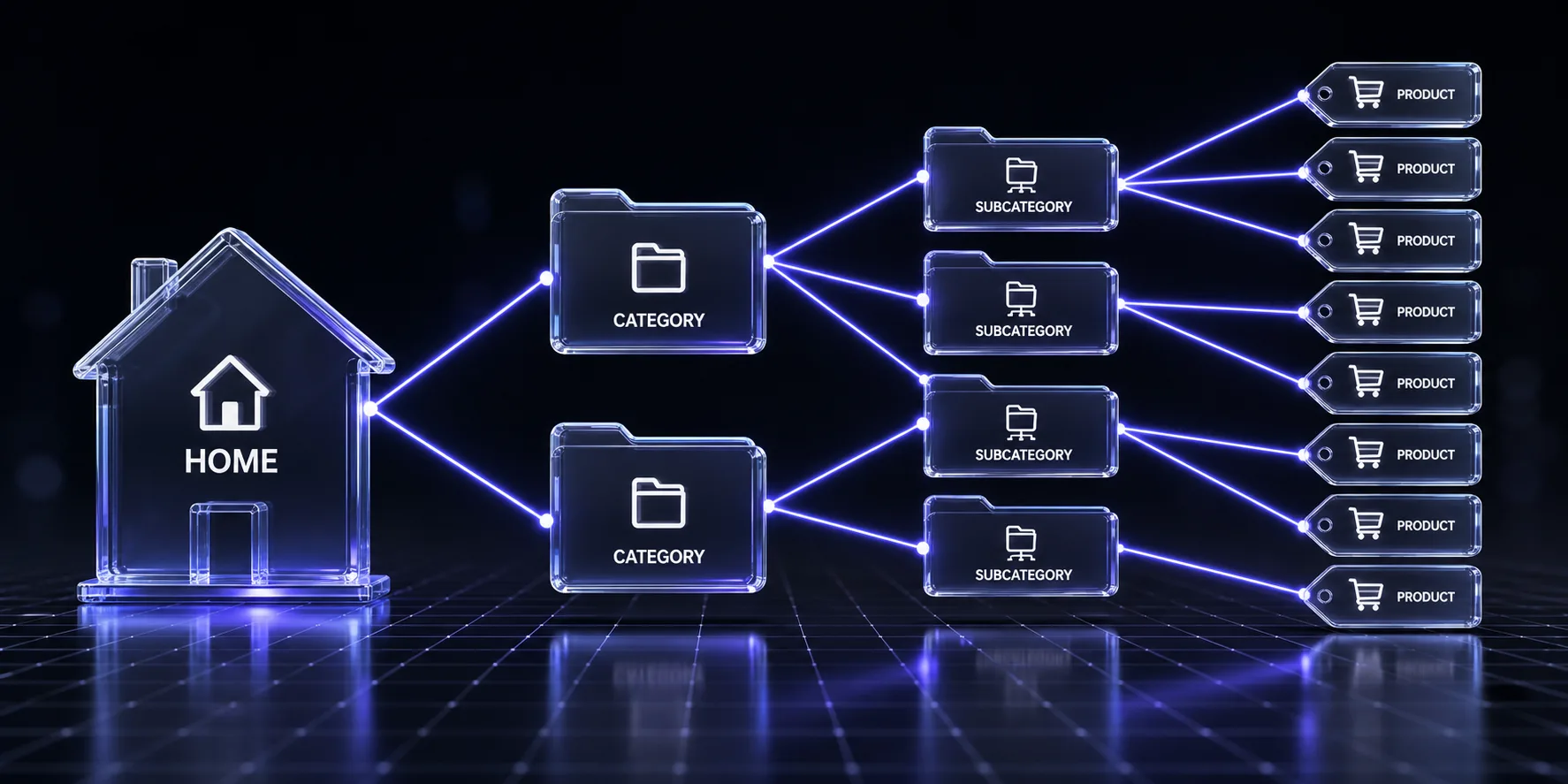 Ecommerce site architecture: home, category, subcategory and product levels