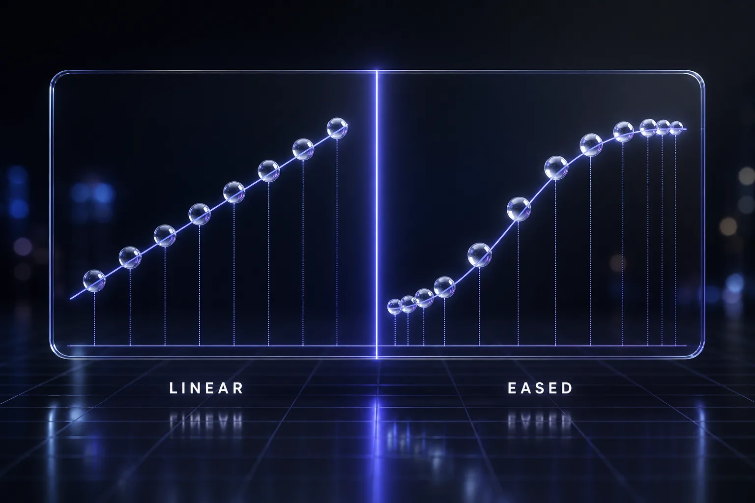 Linear motion compared with eased motion along a bezier curve