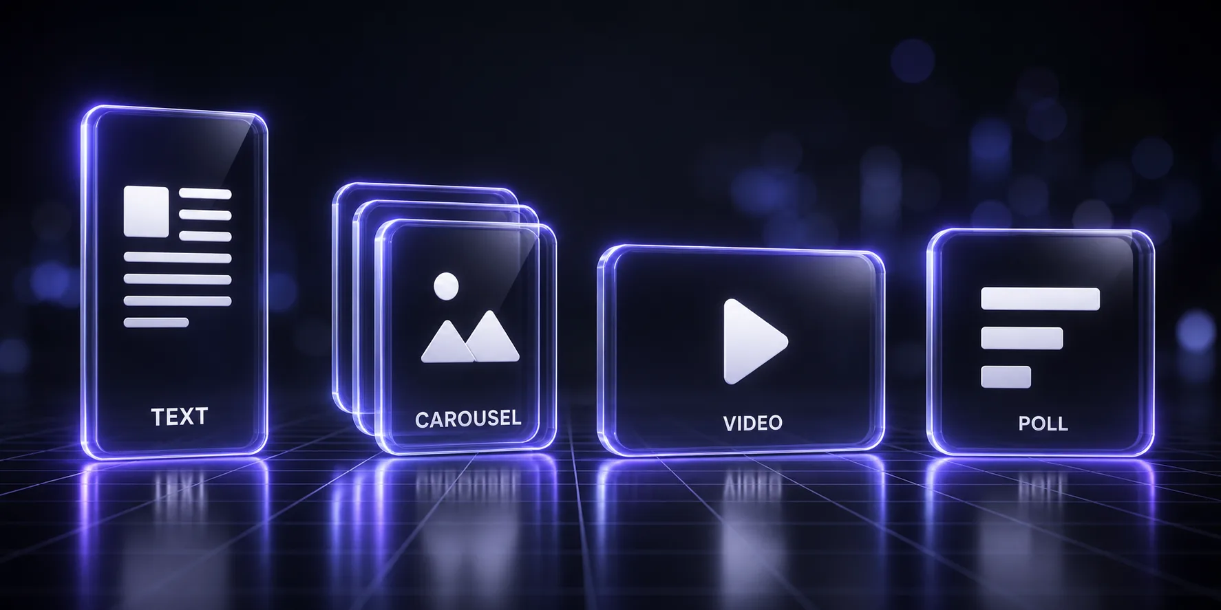 Four content formats: text, carousel, video and poll