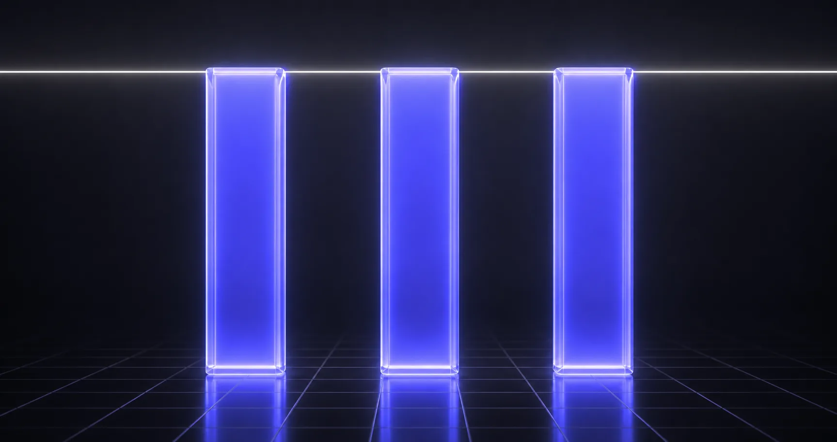 Three columns of near-identical height with a laser line across their tops